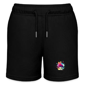 Reiterin, Reiten, Reitsport, Pferd Grafik - Kinder Organic Joggingshorts Mini Bolter von Stanley/Stella - Schwarz - Vorne