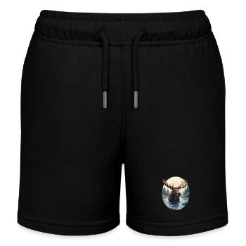 Elchillustration in Bergfluss-Landschaft - Kinder Organic Joggingshorts Mini Bolter von Stanley/Stella - Schwarz - Vorne