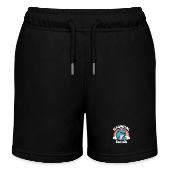 Narwhal Squad Cute Cartoon Rainbow Marine Animal - Kids Organic Sweat Shorts by Stanley/Stella - black - Front