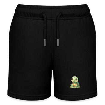 Cuddly Turtle Sunshine - Kids Organic Sweat Shorts by Stanley/Stella - black - Front