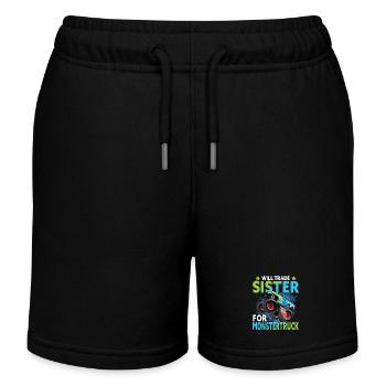 Monstertruck Geschwister Lustiger Spruch - Kinder Organic Joggingshorts Mini Bolter von Stanley/Stella - Schwarz - Vorne