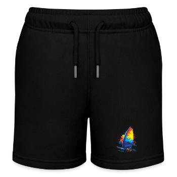 Windsurfing - Water Sports Illustration - Kids Organic Sweat Shorts by Stanley/Stella - black - Front