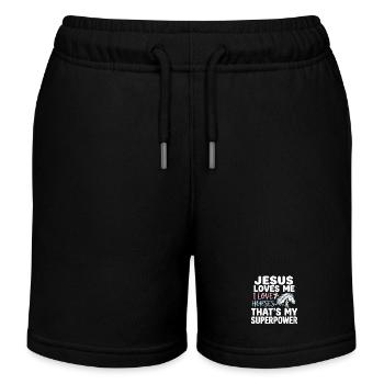Jesus loves me, I love horses - Kids Organic Sweat Shorts by Stanley/Stella - black - Front