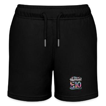 Mermaid 10th Birthday 10 Years - Kids Organic Sweat Shorts by Stanley/Stella - black - Front