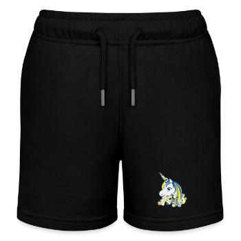 Einhorn Blau Gelb Florale Fantasie - Kinder Organic Joggingshorts Mini Bolter von Stanley/Stella - Schwarz - Vorne
