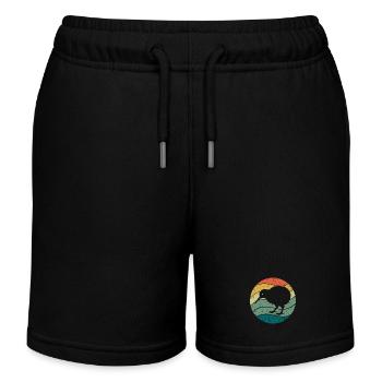 New Zealand Cute Kiwi Bird Retro Vintage - Kids Organic Sweat Shorts by Stanley/Stella - black - Front