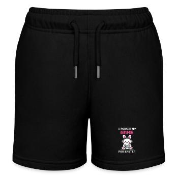 I Paused My Game For Easter Bunny Gamer Pixel Art - Kids Organic Sweat Shorts by Stanley/Stella - black - Front