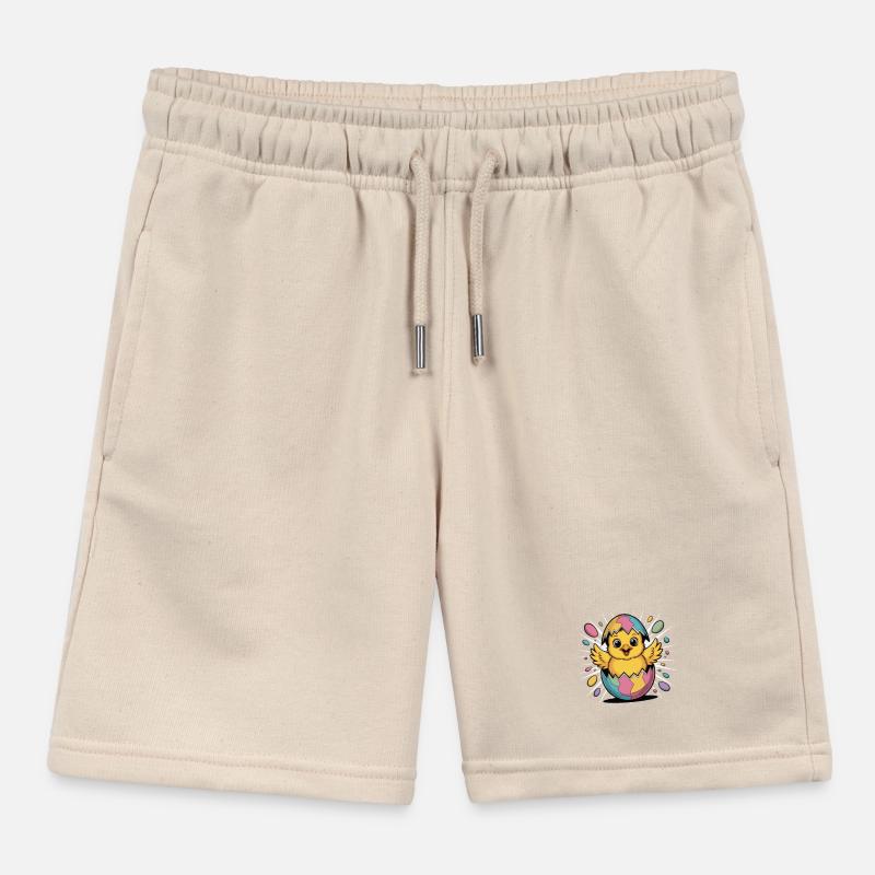 Cute Easter Chick in Egg Shirt Kids Organic Sweat Shorts by Stanley/Stella