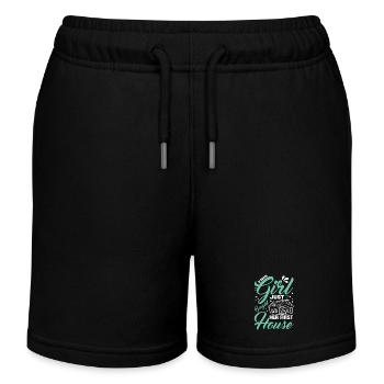 This girl bought her first home - Kids Organic Sweat Shorts by Stanley/Stella - black - Front