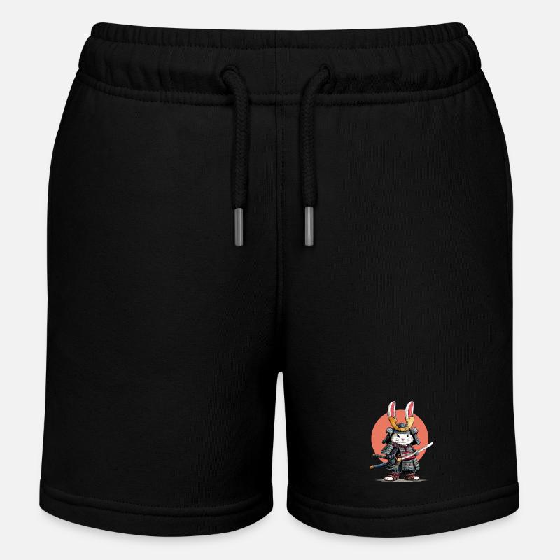 Bunny Samurai Warrior - Kids Organic Sweat Shorts by Stanley/Stella - black