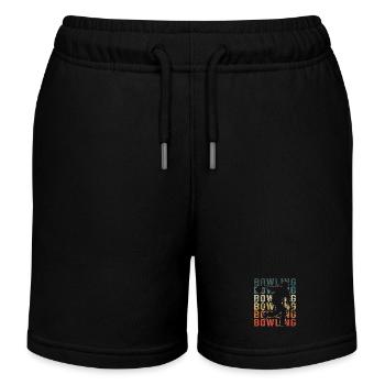 Bowling Skittles Retro Graphic With Bowler - Kids Organic Sweat Shorts by Stanley/Stella - black - Front
