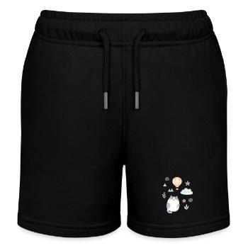 Chat aquarelle mignon et montgolfière - Short de jogging enfant bio Stanley/Stella - noir - Devant
