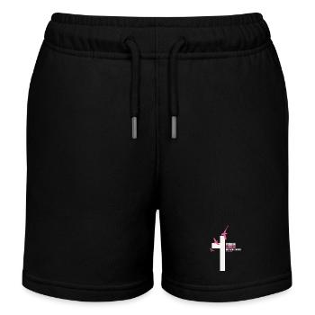 FORGIVEN Kreuz Tauben Pink Weiß Vers - Kinder Organic Joggingshorts Mini Bolter von Stanley/Stella - Schwarz - Vorne