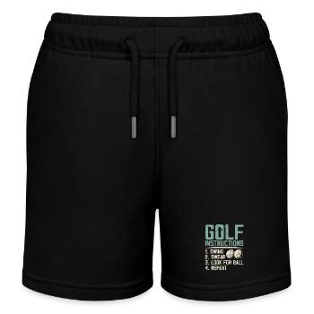 Golf Instructions – Swing, Swearing, Search - Kids Organic Sweat Shorts by Stanley/Stella - black - Front