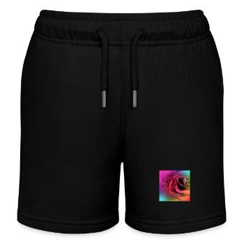 Kreatives mehrfarbiges Foto einer Rose - Kinder Organic Joggingshorts Mini Bolter von Stanley/Stella - Schwarz - Vorne