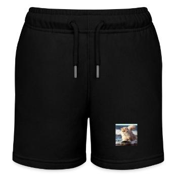 Perserkatze Negan beim Wellenreiten - Kinder Organic Joggingshorts Mini Bolter von Stanley/Stella - Schwarz - Vorne