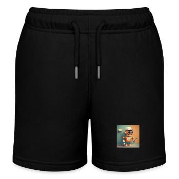 cute little orange futuristic vintage robot - Kids Organic Sweat Shorts by Stanley/Stella - black - Front