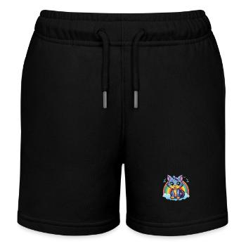 Lebendiges Regenbogenkätzchen-Kunstwerk - Kinder Organic Joggingshorts Mini Bolter von Stanley/Stella - Schwarz - Vorne