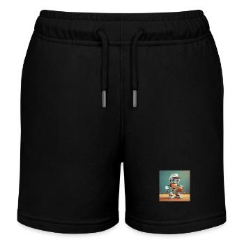 Niedlicher kleiner orangefarbener futuristischer Vintage-Roboter – Spielen - Kinder Organic Joggingshorts Mini Bolter von Stanley/Stella - Schwarz - Vorne