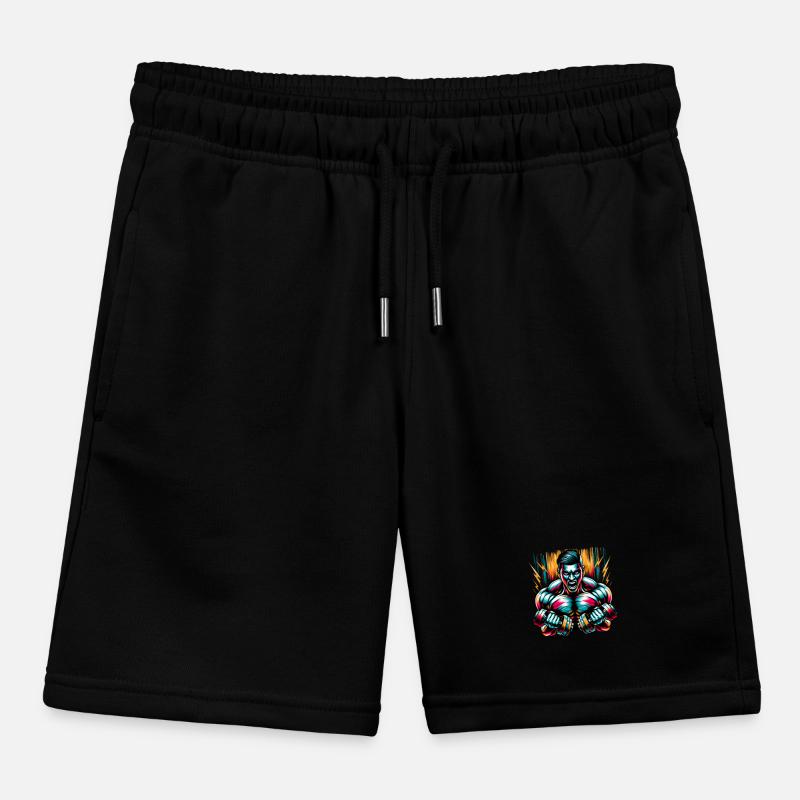 Intensive Muscle Training: Powerlifting Portrait Kids Organic Sweat Shorts by Stanley/Stella