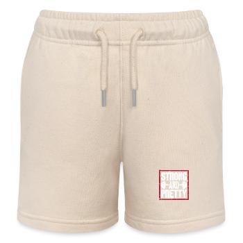 Strong And Pretty Funny Gym Fitness Saying - Kids Organic Sweat Shorts by Stanley/Stella - soft Ecru - Front
