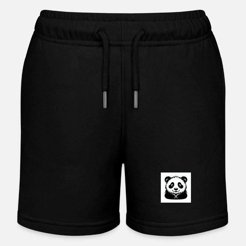 Cheerful Panda Bear - Kids Organic Sweat Shorts by Stanley/Stella - black