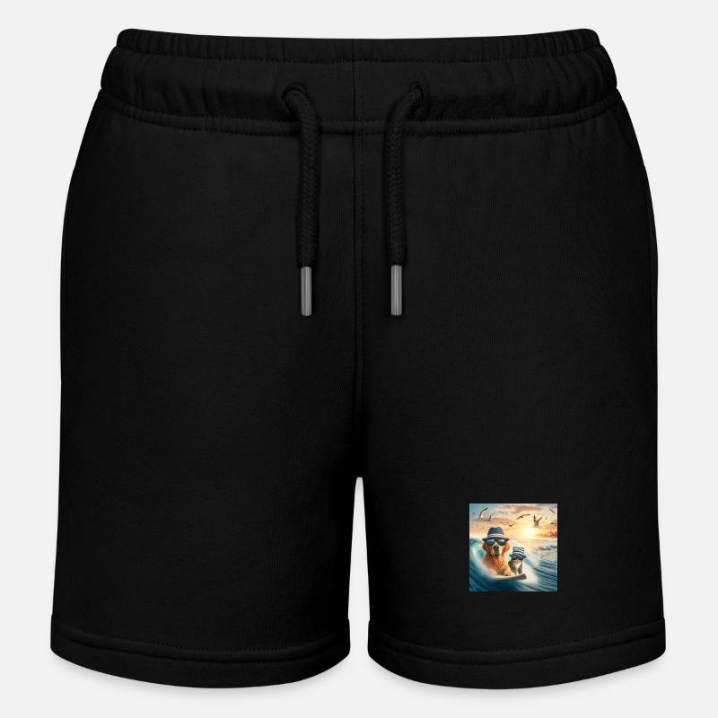 chient et chat surfeur - Short de jogging enfant bio Stanley/Stella - noir