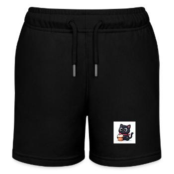 Sweet Kitty Noir avec Tour de cou et Cupcake - Short de jogging enfant bio Stanley/Stella - noir - Devant