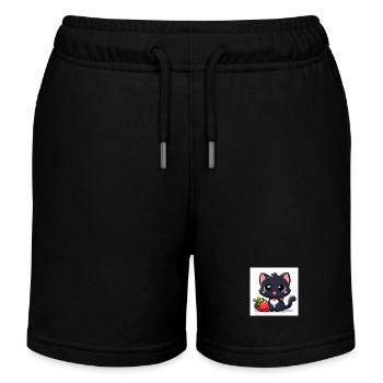 Sweet Kitty noir avec fraise et collier - Short de jogging enfant bio Stanley/Stella - noir - Devant
