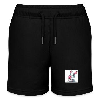 Süsser Hase sitzend am Softeis essen. Sommer 2024 - Kinder Organic Joggingshorts Mini Bolter von Stanley/Stella - Schwarz - Vorne