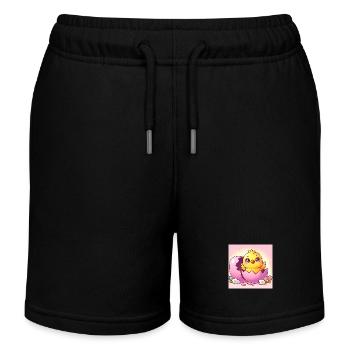Sweet chick hatches from a purple egg - Kids Organic Sweat Shorts by Stanley/Stella - black - Front