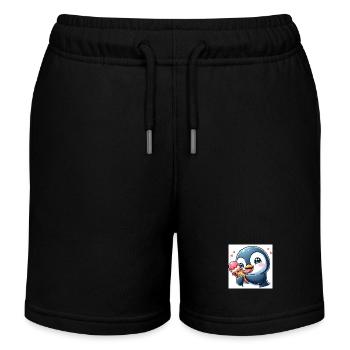 Süsser Pinguin am Softeis essen. Pinguin mit Eis - Kinder Organic Joggingshorts Mini Bolter von Stanley/Stella - Schwarz - Vorne