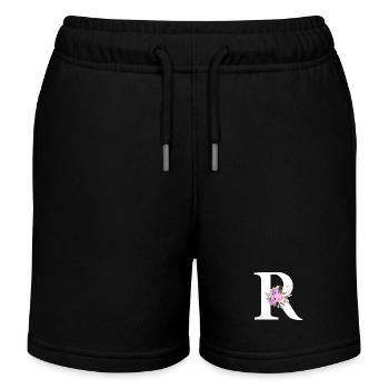 Lila Blumenbuchstabe R - Kinder Organic Joggingshorts Mini Bolter von Stanley/Stella - Schwarz - Vorne