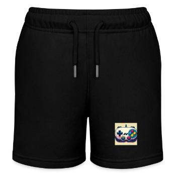 Retro Gamepad in Risographie - Kinder Organic Joggingshorts Mini Bolter von Stanley/Stella - Schwarz - Vorne