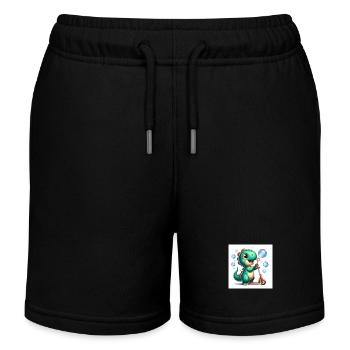 Dino en turquoise avec bulles de savon et rouleau - Short de jogging enfant bio Stanley/Stella - noir - Devant