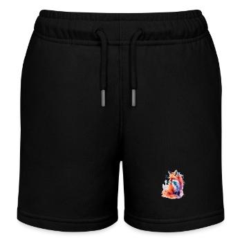 Watercolor Fox, Fox - Kids Organic Sweat Shorts by Stanley/Stella - black - Front