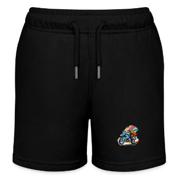 Comic Held auf Motorrad - Kinder Organic Joggingshorts Mini Bolter von Stanley/Stella - Schwarz - Vorne