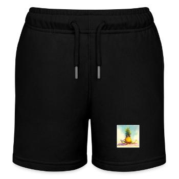 Lustige Ananas beim Yoga am Strand - Kinder Organic Joggingshorts Mini Bolter von Stanley/Stella - Schwarz - Vorne