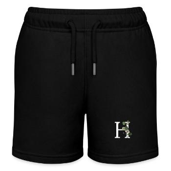 Letter H Botanical Green - Kids Organic Sweat Shorts by Stanley/Stella - black - Front