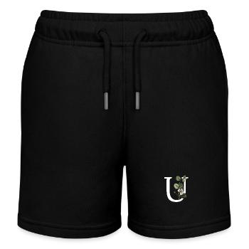 Letter U Green Botanical - Kids Organic Sweat Shorts by Stanley/Stella - black - Front