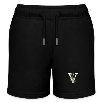 Green Botanical Letter V - Kids Organic Sweat Shorts by Stanley/Stella - black - Front