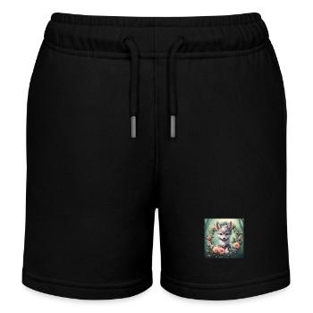 Cute Kawaii Baby Wolf Floral - Kids Organic Sweat Shorts by Stanley/Stella - black - Front