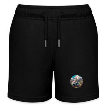 Nostalgischer Eisenbahnzug qualmender Lokomotive - Kinder Organic Joggingshorts Mini Bolter von Stanley/Stella - Schwarz - Vorne