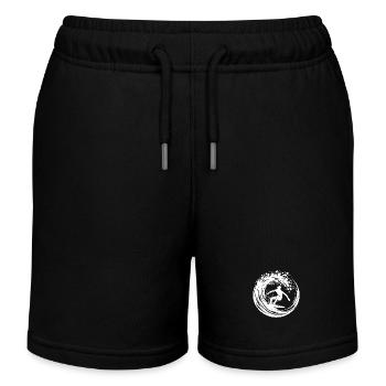 Wave surfboard and surfer in the wave tunnel - Kids Organic Sweat Shorts by Stanley/Stella - black - Front