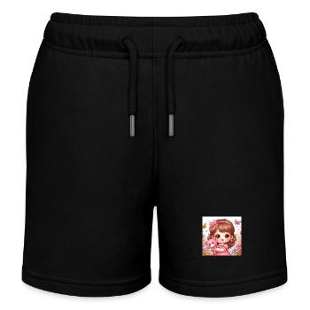 Kleines Mädchen mit ihrem Kuscheltier Teddybär - Kinder Organic Joggingshorts Mini Bolter von Stanley/Stella - Schwarz - Vorne