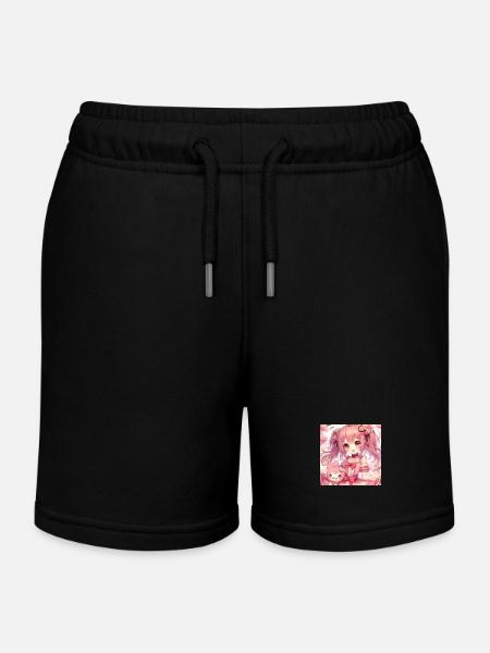 Petite fille avec sa poupée animé japonais - Short de jogging enfant bio Stanley/Stella - noir