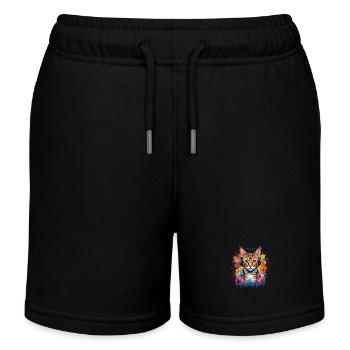 Kreativer Katzen DJ - Kinder Organic Joggingshorts Mini Bolter von Stanley/Stella - Schwarz - Vorne