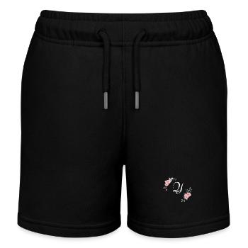 Rosa Blumenbuchstabe - Kinder Organic Joggingshorts Mini Bolter von Stanley/Stella - Schwarz - Vorne