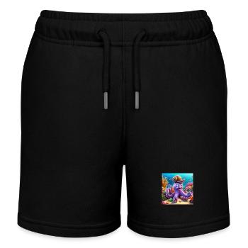 Squid with a funny snail in the reef - Kids Organic Sweat Shorts by Stanley/Stella - black - Front