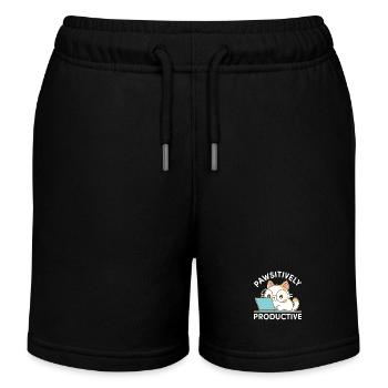 Pawsitively Productive – Kawaii Cat at Work - Kids Organic Sweat Shorts by Stanley/Stella - black - Front